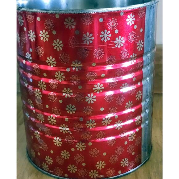 Vintage 7" Hills Brothers / Bros Coffee Can Red Atomic MCM Snowflakes W/ Lid - Picture 7 of 16
